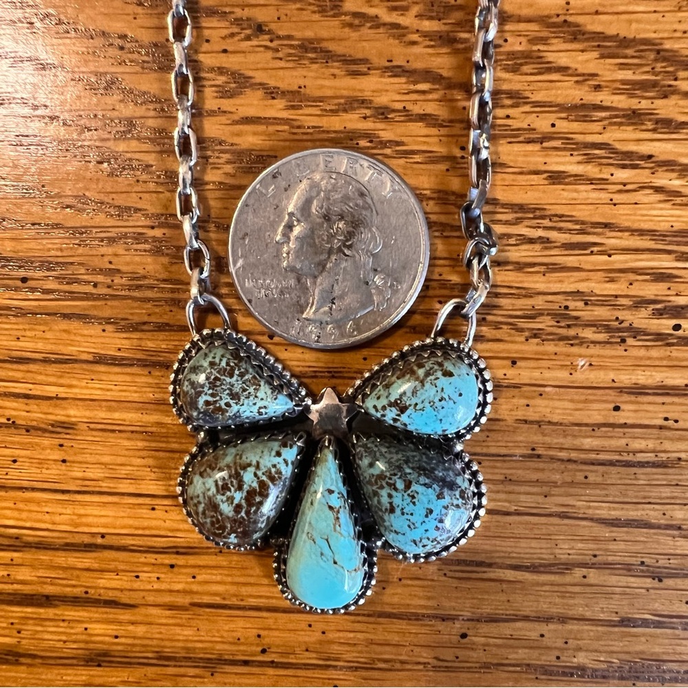 925 Sterling Silver Turquoise Cluster Necklace •Southwestern• - Picture 13 of 14